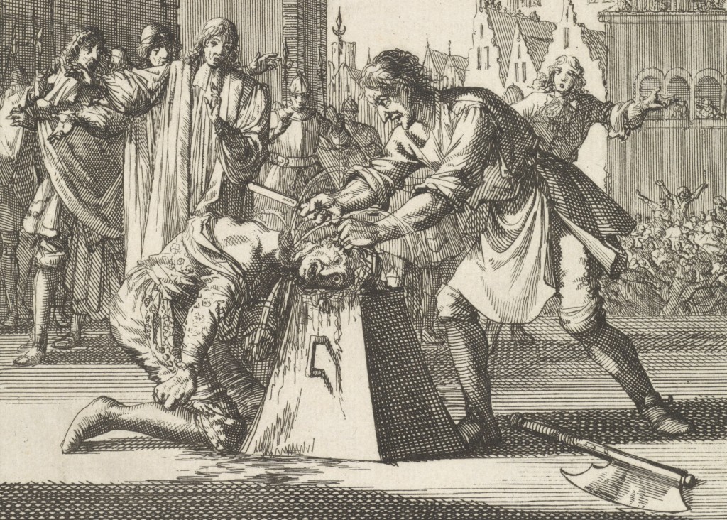 Een onthoofding ging niet altijd foutloos. Jan Luycken, 1698.