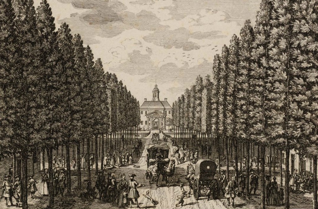 Gezicht op de Middenlaan (of Muiderstraat) richting de Muiderpoort (1725).